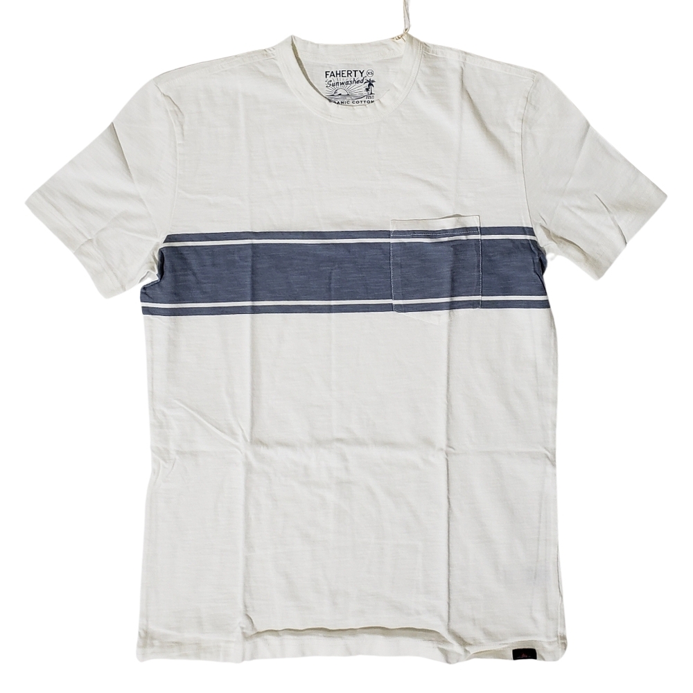 Faherty Surf Stripe Pocket Crew Neck T-Shirt Tee Short Sleeve Men XS NWT $68